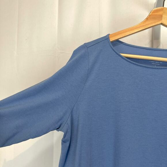 J. JILL PureJill PJ Boat Neck Top Short Sleeve Asymmetric Hem Blue Size L - Picture 4 of 10